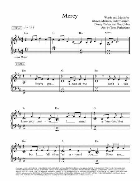 Free Sheet Music Mercy By Shawn Mendes Parlapiano Arrangement