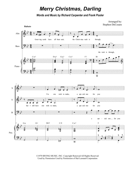 Merry Christmas Darling For Sab Sheet Music