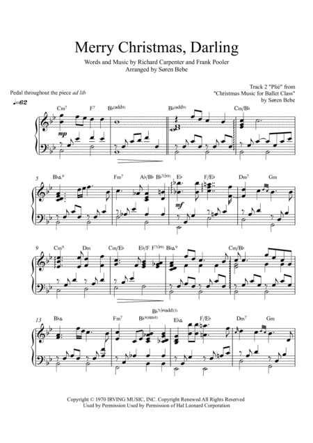 Free Sheet Music Merry Christmas Darling Piano Solo