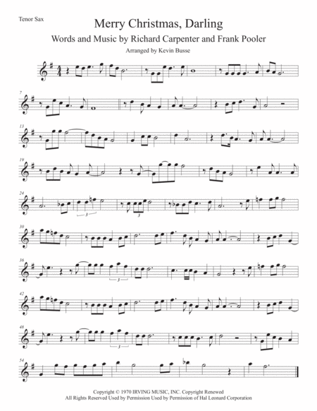 Merry Christmas Darling Tenor Sax Sheet Music