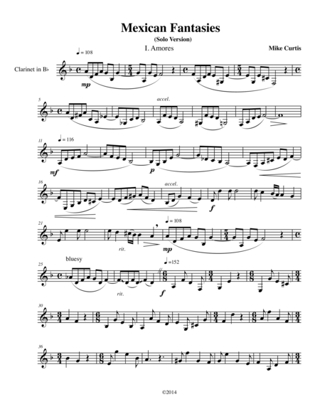 Free Sheet Music Mexican Fantasies For Solo Clarinet
