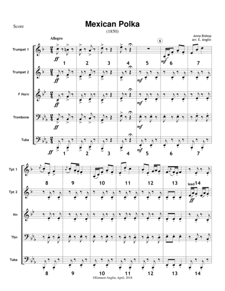 Mexican Polka For Brass Quintet Sheet Music