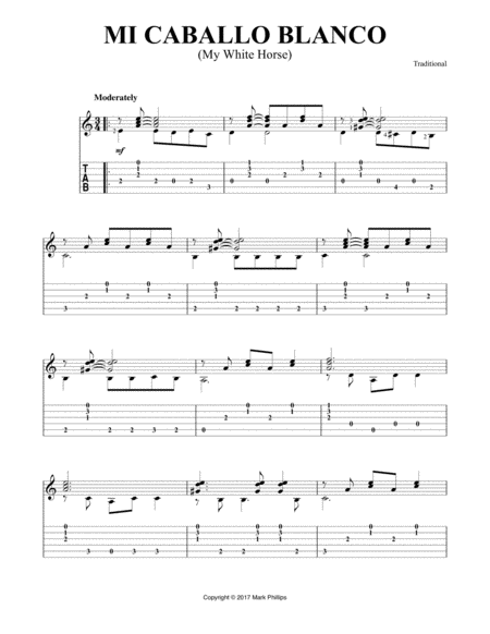 Free Sheet Music Mi Caballo Blanco My White Horse