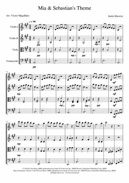 Mia Sebastians Theme String Quartet La La Land Sheet Music