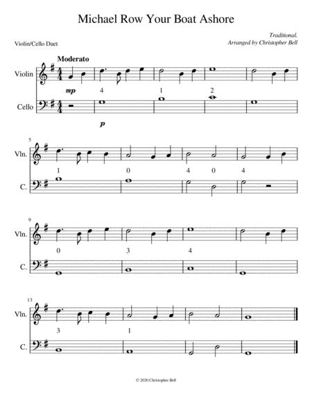 Free Sheet Music Michael Row Your Boat Ashore Easy Violin Cello Duet