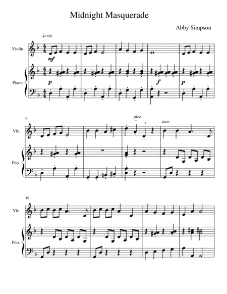 Free Sheet Music Midnight Masquerade