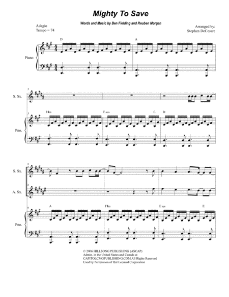 Free Sheet Music Mighty To Save Duet For Soprano And Alto Saxophone