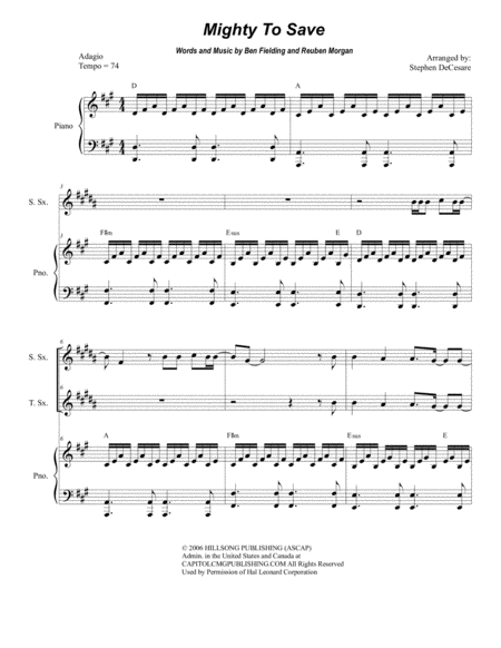 Free Sheet Music Mighty To Save Duet For Soprano And Tenor Saxophone