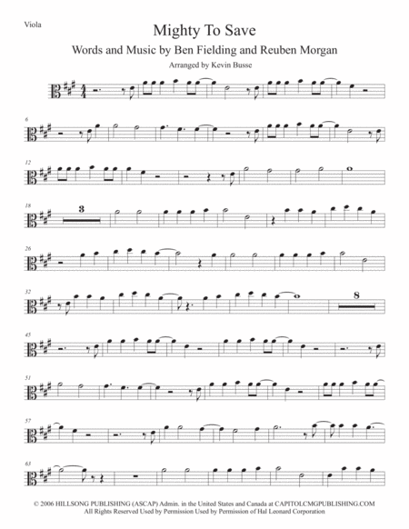 Free Sheet Music Mighty To Save Original Key Viola