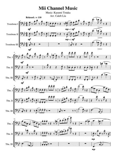 Mii Channel Theme Trombone Trio Sheet Music