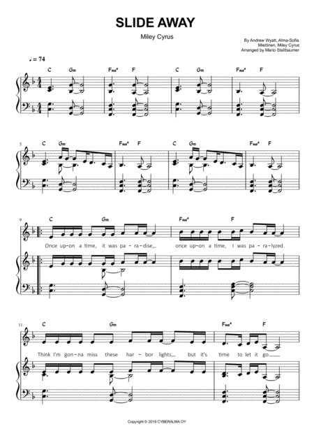 Miley Cyrus Slide Away Sheet Music