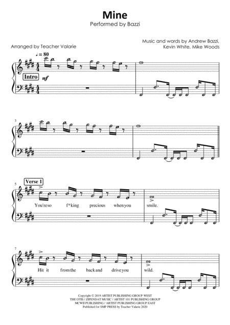 Free Sheet Music Mine Bazzi For Piano Level 3 With Note Names