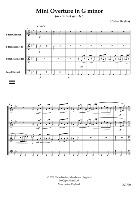 Free Sheet Music Mini Overture For Clarinet Quartet