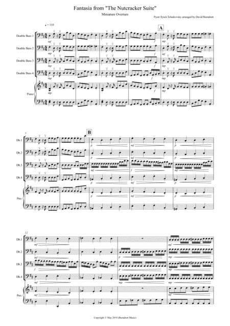 Miniature Overture Fantasia From Nutcracker For Double Bass Quartet Sheet Music