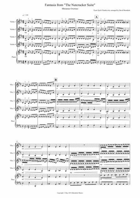 Free Sheet Music Miniature Overture Fantasia From Nutcracker For Violin Quartet