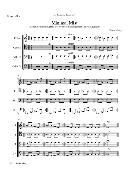 Minimal Mist For 4 Cellos Score Parts Sheet Music