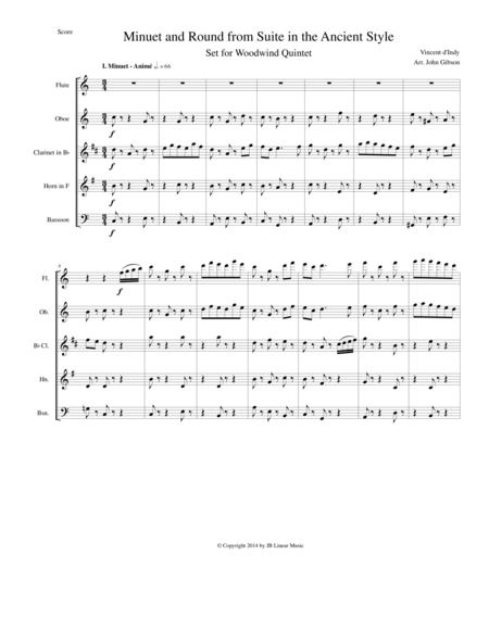 Minuet And Round From D Indy Suite In The Ancient Style Set For Woodwind Quintet Sheet Music