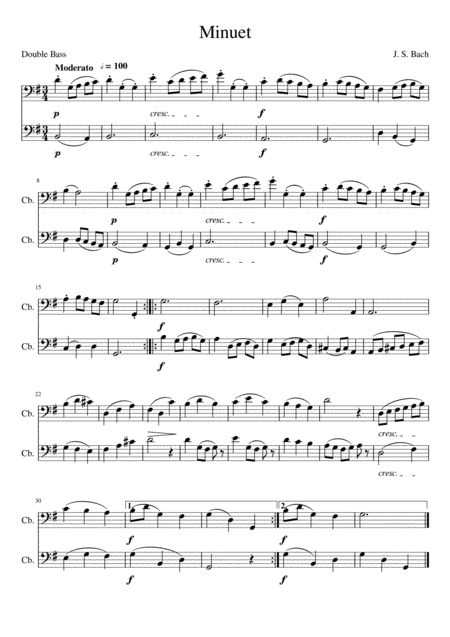 Minuet Dueto De Contrabaixo Sheet Music