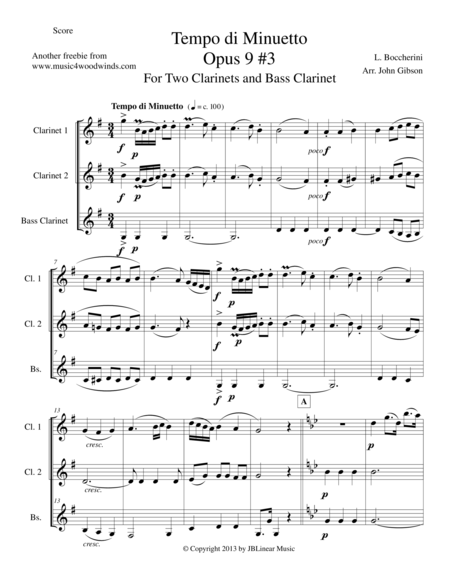 Free Sheet Music Minuet For Clarinet Trio