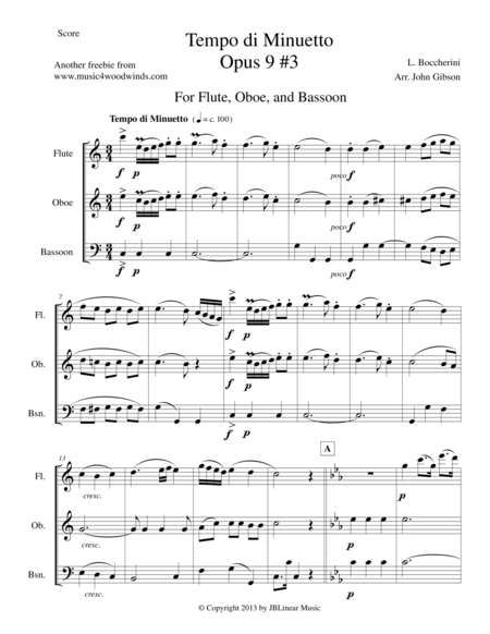 Free Sheet Music Minuet For Flute Oboe And Bassoon Trio