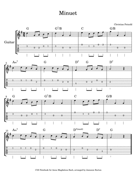 Minuet For Guitar Sheet Music