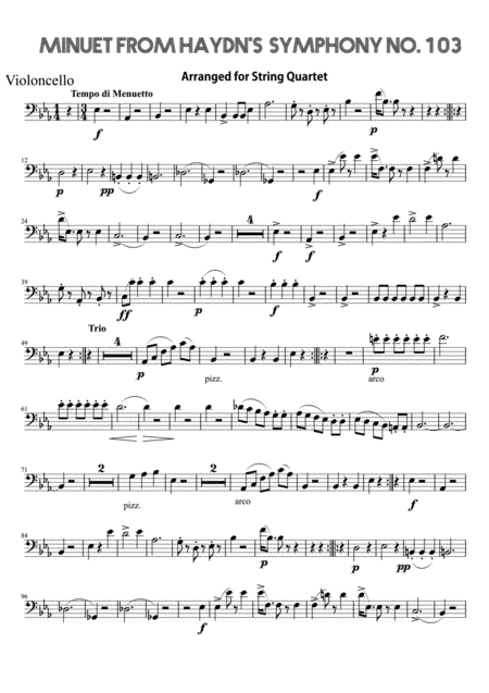 Minuet From Haydns Symphony No 103 Cello Sheet Music