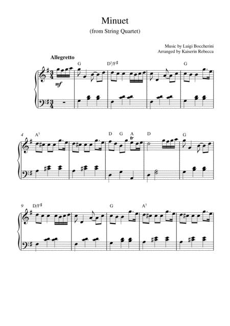 Free Sheet Music Minuet From String Quartet For Piano Solo With Chords