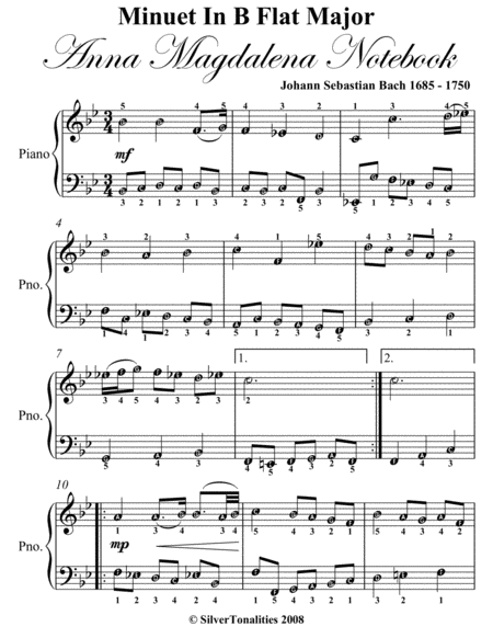 Minuet In B Flat Major Anna Magdalena Notebook Easy Piano Sheet Music Sheet Music