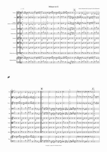 Minuet In G By Bach For Mixed Level String Orchestra Sheet Music