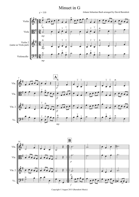 Minuet In G By Bach For String Trio Sheet Music