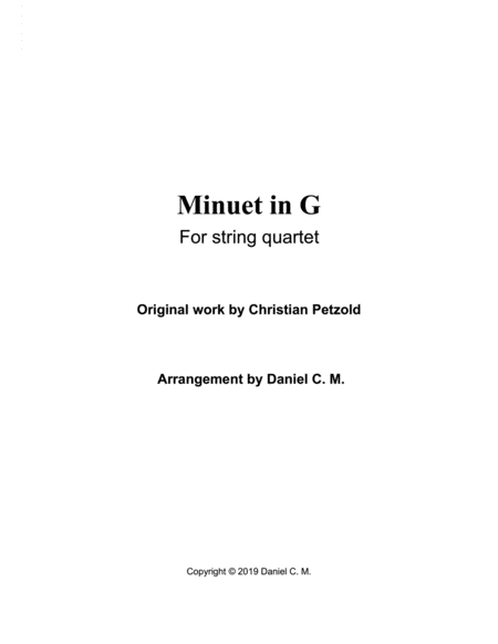 Minuet In G For String Quartet G Minor Included Sheet Music