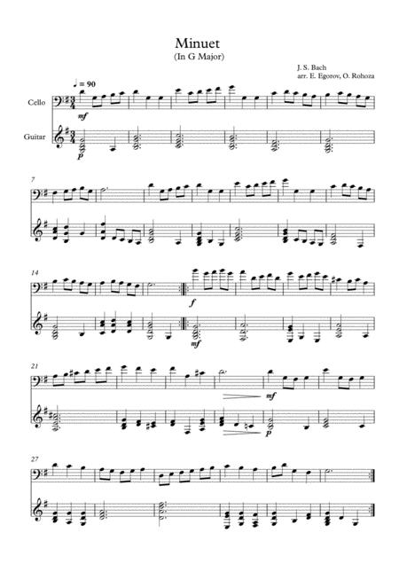 Free Sheet Music Minuet In G Major Johann Sebastian Bach For Cello Guitar
