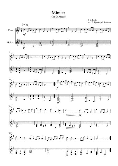 Minuet In G Major Johann Sebastian Bach For Flute Guitar Sheet Music