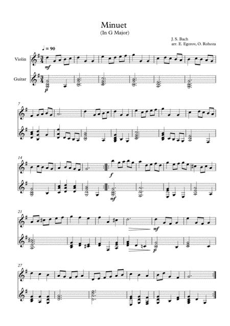 Minuet In G Major Johann Sebastian Bach For Violin Guitar Sheet Music