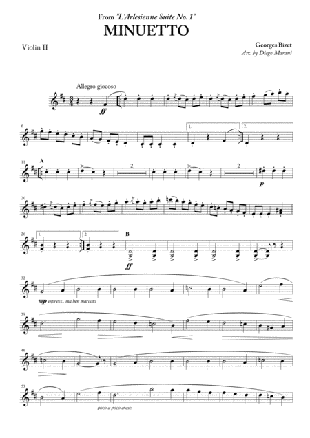 Free Sheet Music Minuetto From L Arlesienne Suite No 1 For String Quartet