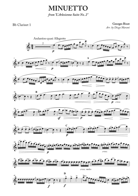 Minuetto From L Arlesienne Suite No 2 For Clarinet Quartet Sheet Music