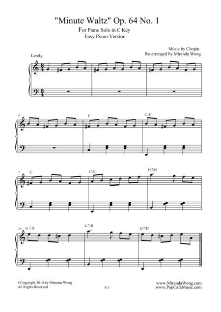 Free Sheet Music Minute Waltz In C Key Op 64 No 1 Piano Solo