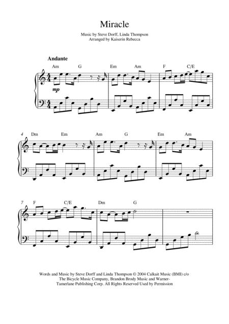 Miracle Piano Solo With Chords Sheet Music