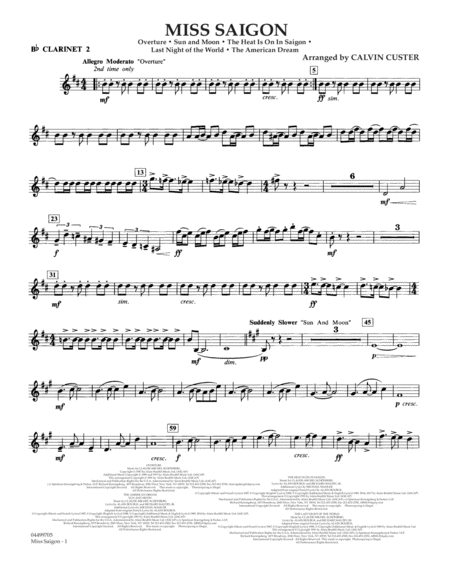 Miss Saigon Arr Calvin Custer Bb Clarinet 2 Sheet Music