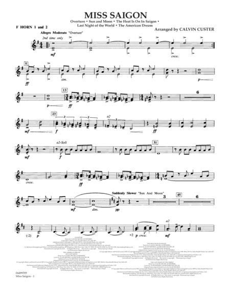 Free Sheet Music Miss Saigon Arr Calvin Custer F Horn 1 2