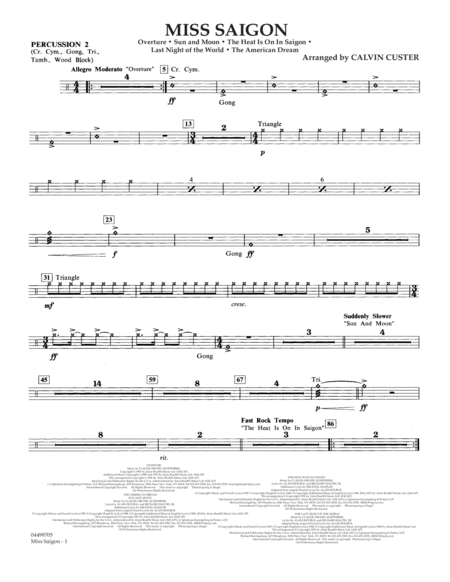 Miss Saigon Arr Calvin Custer Percussion 2 Sheet Music