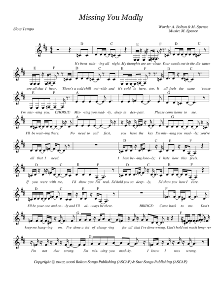 Free Sheet Music Missing You Madly