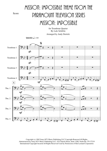 Mission Impossible For Trombone Quartet Sheet Music