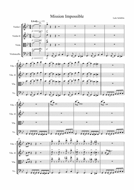 Mission Impossible Theme Arranged For String Quartet 2xviolin Viola And Cello Sheet Music