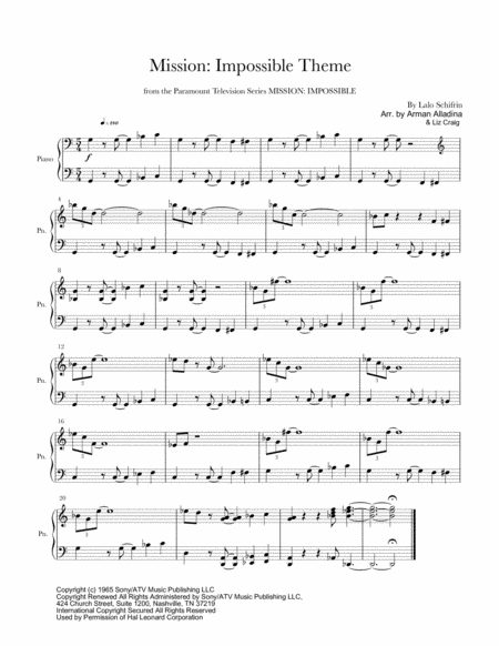 Mission Impossible Theme For Solo Piano Sheet Music