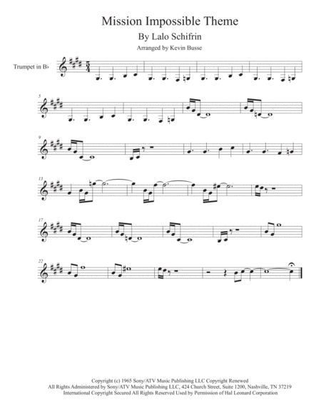 Mission Impossible Theme From The Paramount Television Series Mission Impossible Trumpet Sheet Music