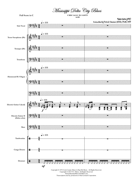 Free Sheet Music Mississippi Delta City Blues Chicago Full Score Set Of Parts