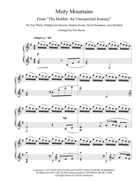 Misty Mountains From The Hobbit An Unexpected Journey Sheet Music