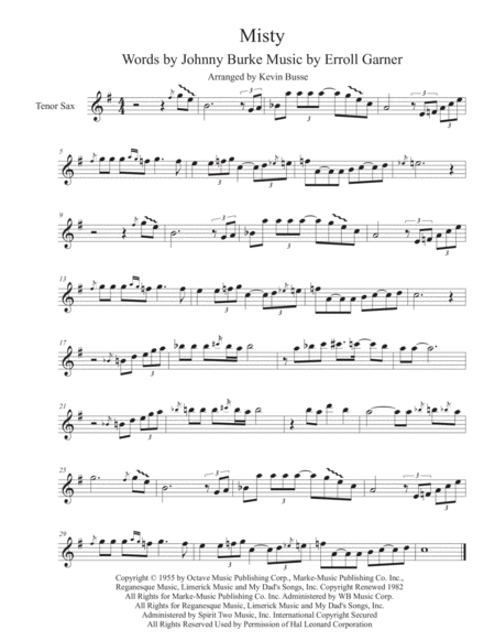 Free Sheet Music Misty Tenor Sax Solo