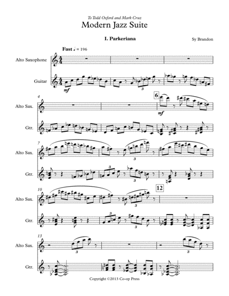 Free Sheet Music Modern Jazz Suite For Alto Sax And Guitar